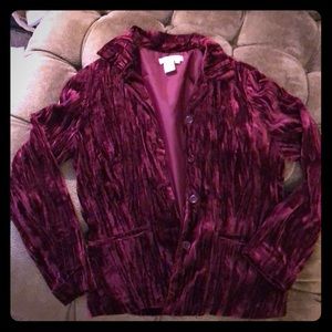 Coldwater Creek crushed velvet burgundy M jacket.